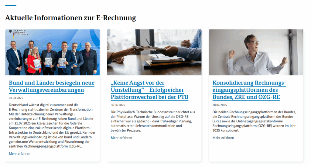 Bereich zu aktuellen Informationen zur E-Rechnung