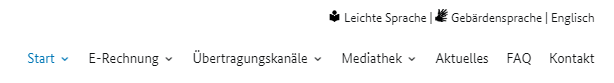 Screenshot, der das Menü der Seite zeigt