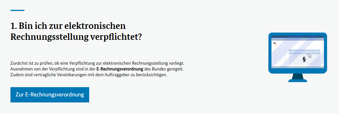 Bereich über den Schritt 1 zum Thema "Bin ich zur elektronischen Rechnungsstellung verpflichtet?"