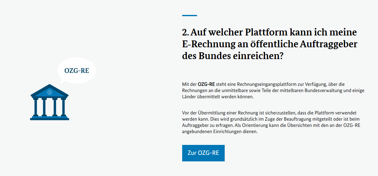 Bereich über den Schritt 2 zum Thema "Auf welcher Plattform kann ich meine E-Rechnung an öffentliche Auftraggeber des Bundes einreichen?"
